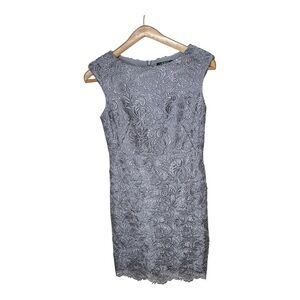 Lauren Ralph Lauren Floral Lace Overlay Sheath Dress Silver Gray Size 8